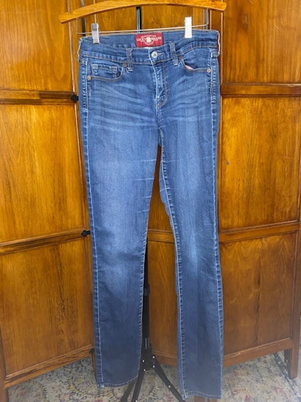 Lucky Brand Sofia Skinny Jeans Womens 4/27 Long Blue Stretch Denim Embroidered